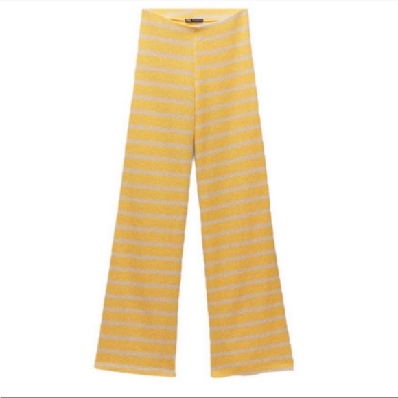 Zara woman’s yellow stripe knit matching set sweater vest pants set - Picture 2 of 14